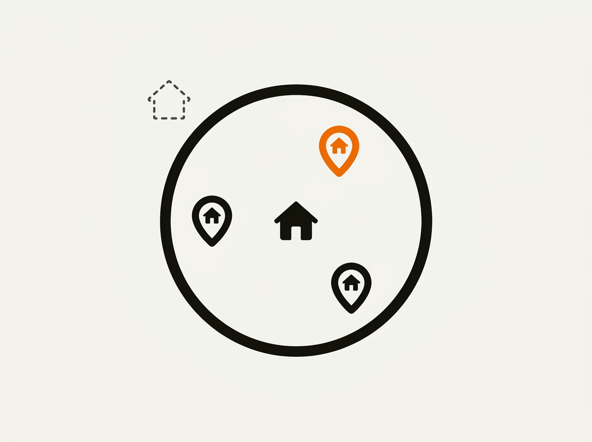 Pictogram: werkgebied met woningen in de regio